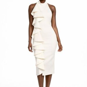 Ivory Ruffle Bodycon Halter Dress – Size Large